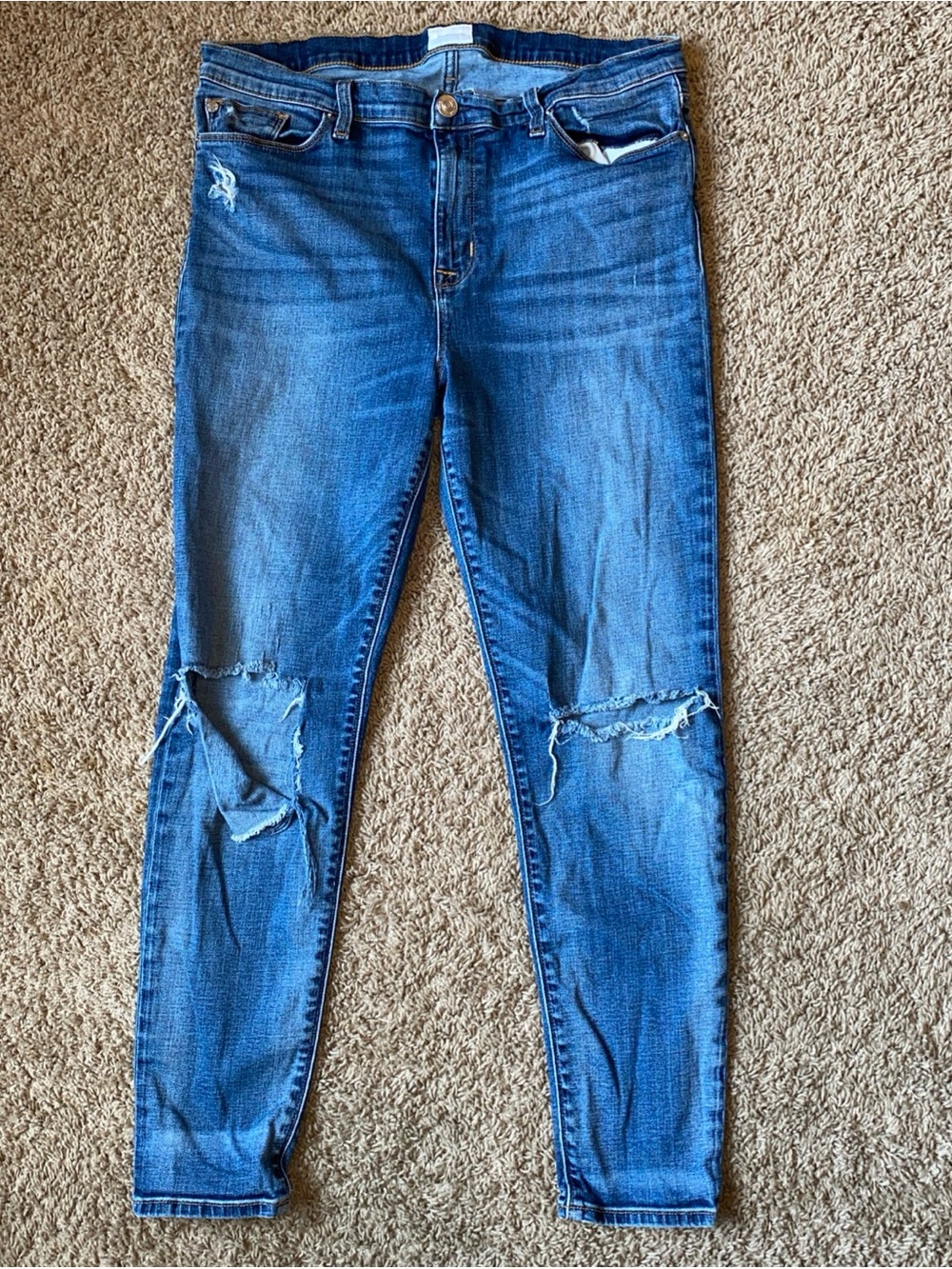 Hudson Nico Mid Rise Ankle Super Skinny Jeans Women 34 Blue Distressed Thrashed
